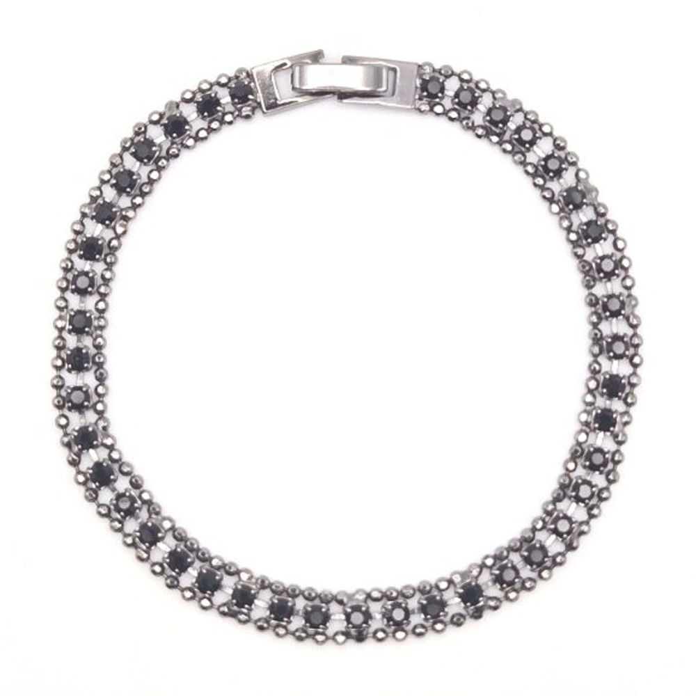 Elegant Black‎ Crystal Tennis Bracelet Silver Tone Fold Over Clasp